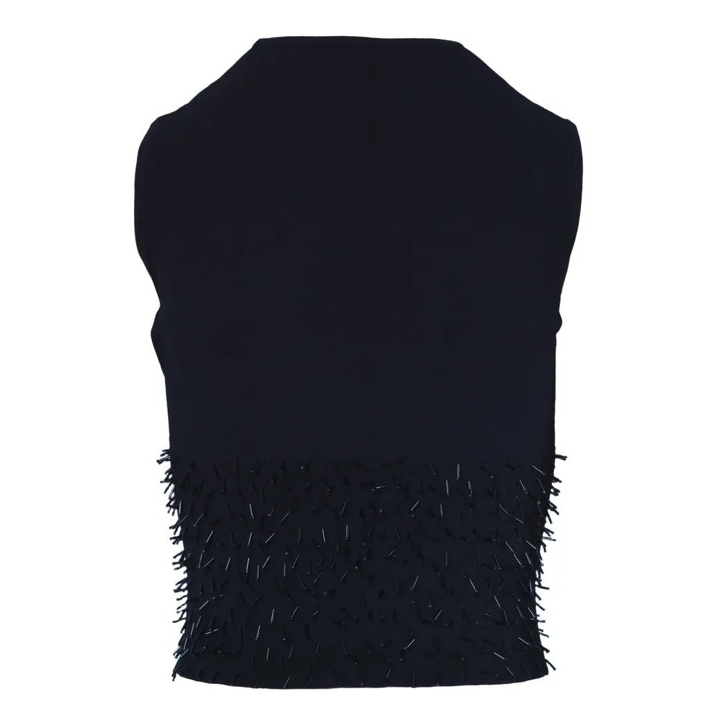 Gianni Versace Black Sleeveless Embellished Knit Top - '90s Black Good - Inside View