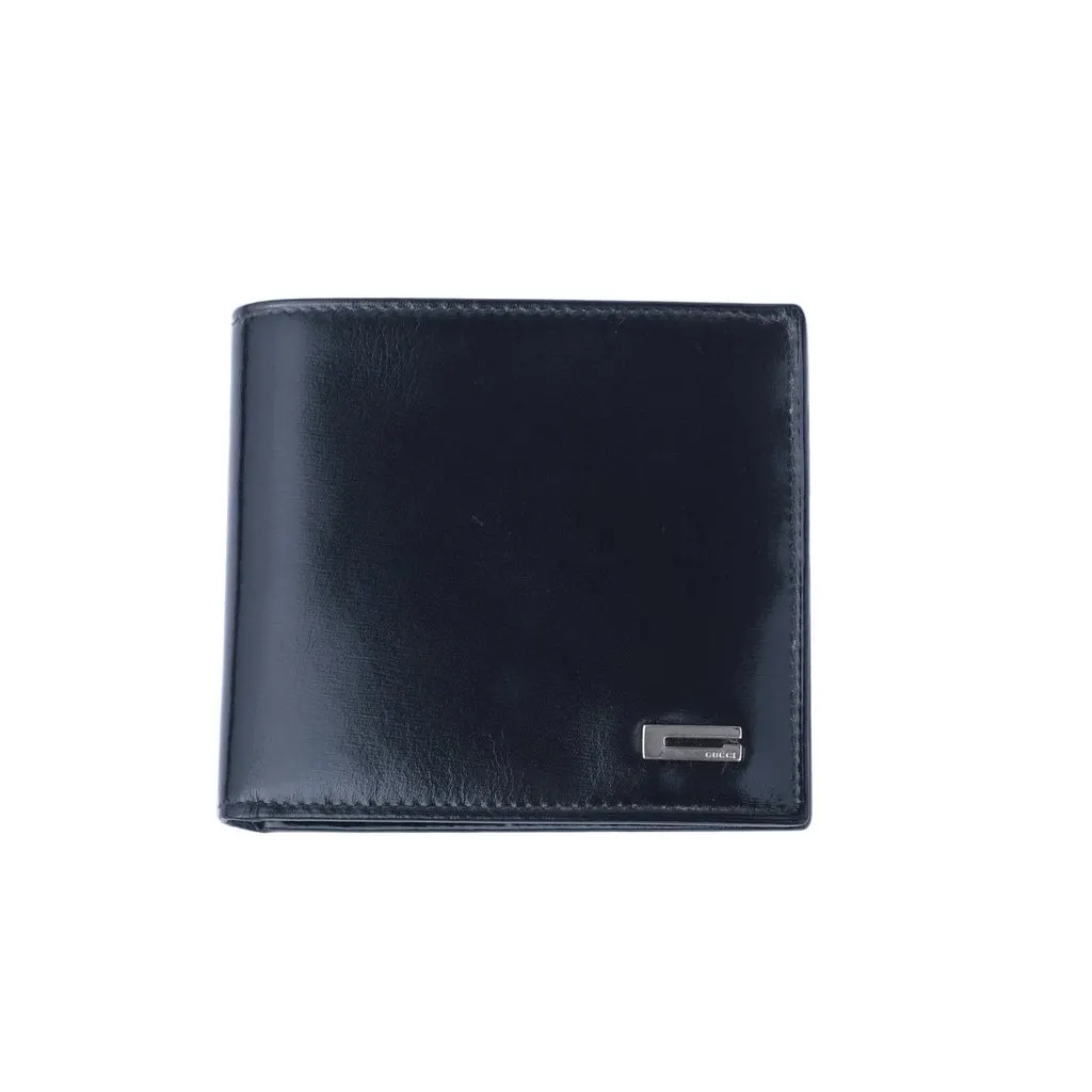 Gucci Bifold Wallet Compact G Logo - '00s Black Leather Good - Front View