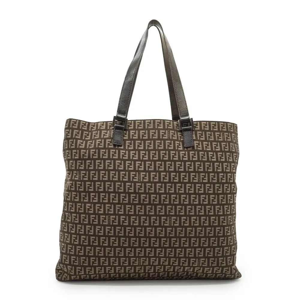 Fendi Tote Bag Zucchino Brown Canvas Good - Front View