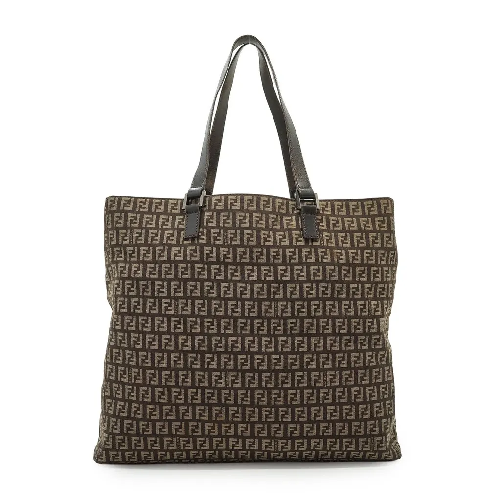 Fendi Tote Bag Zucchino Brown Canvas Good - Back View