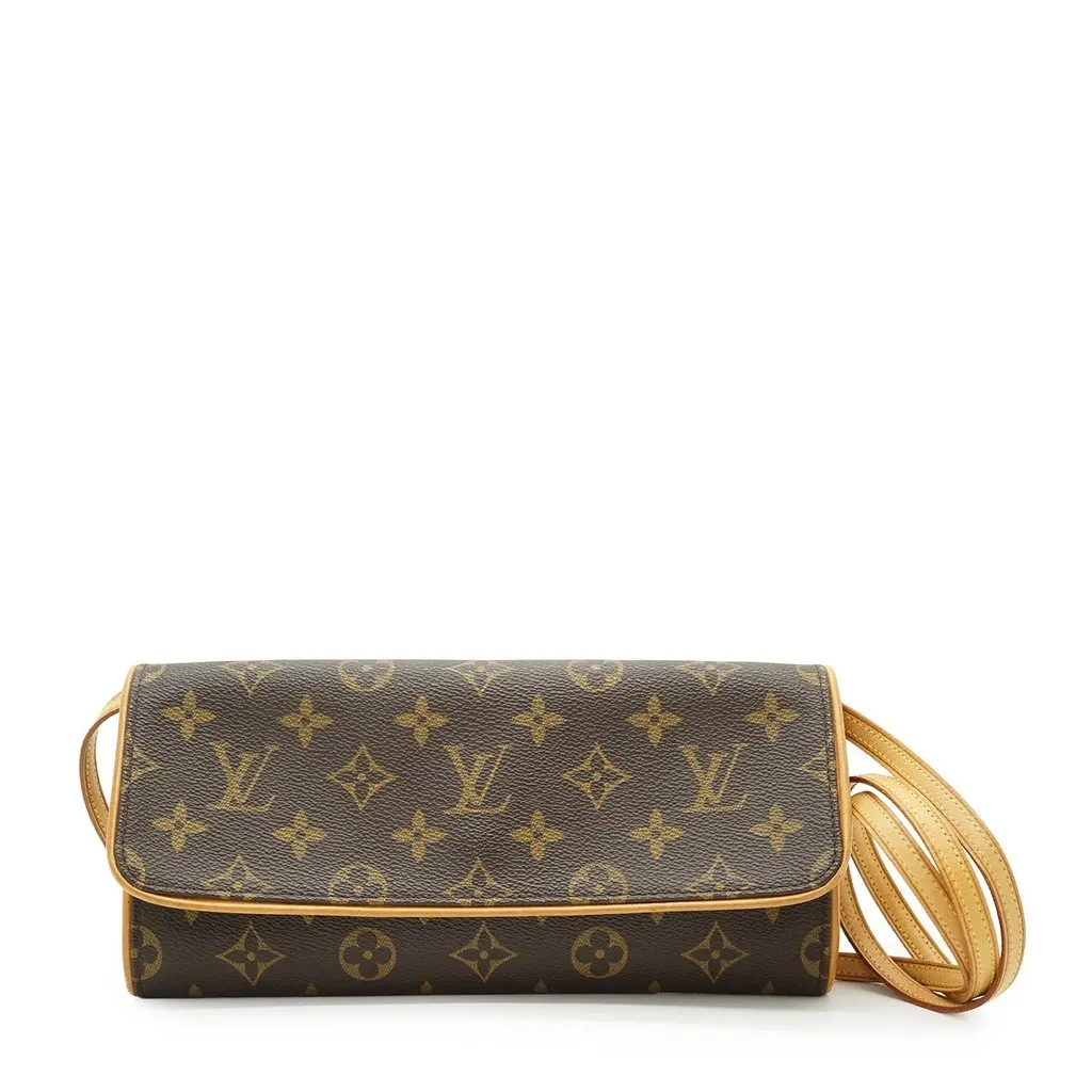 Louis Vuitton Crossbody Bag Vintage Twin Brown Canvas Good - Front View