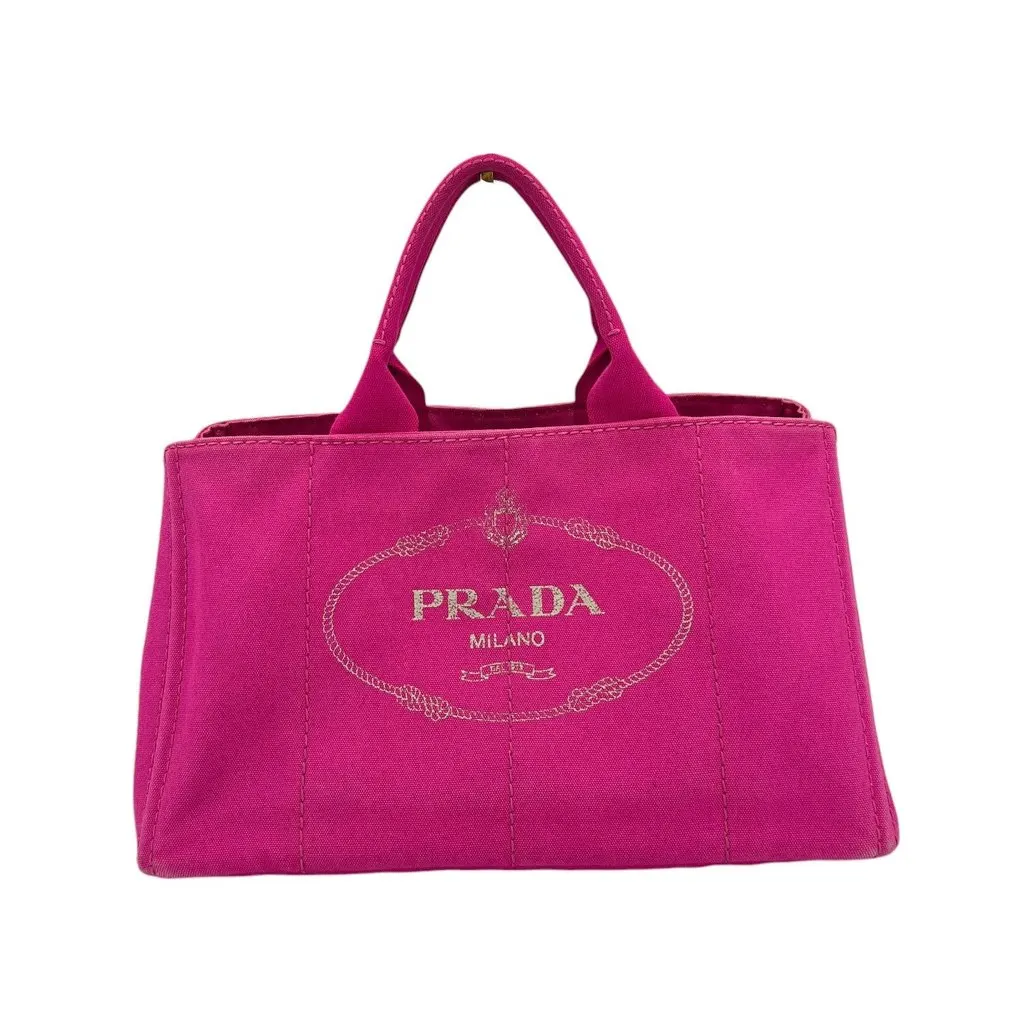 Prada Tote Bag Vintage Canapa Pink Canvas Good - Front View