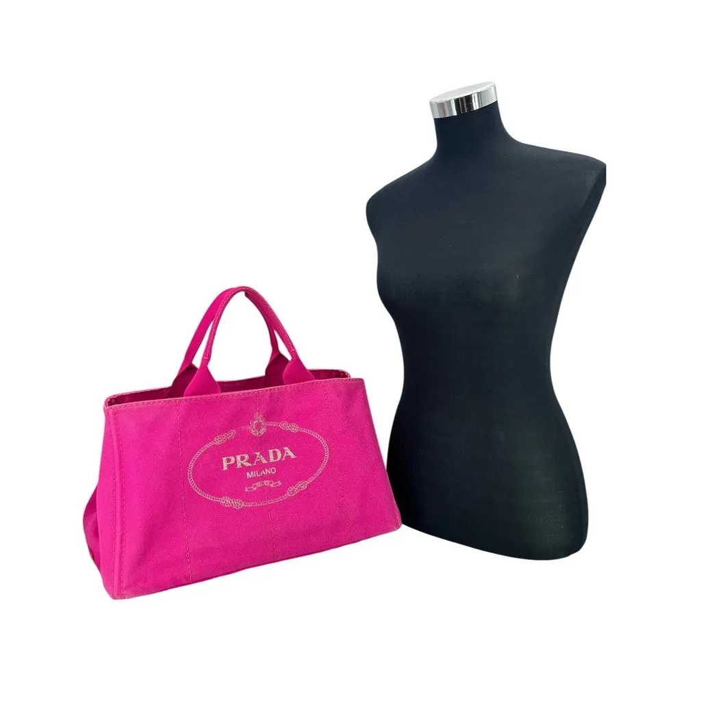 Prada Tote Bag Vintage Canapa Pink Canvas Good - Back View