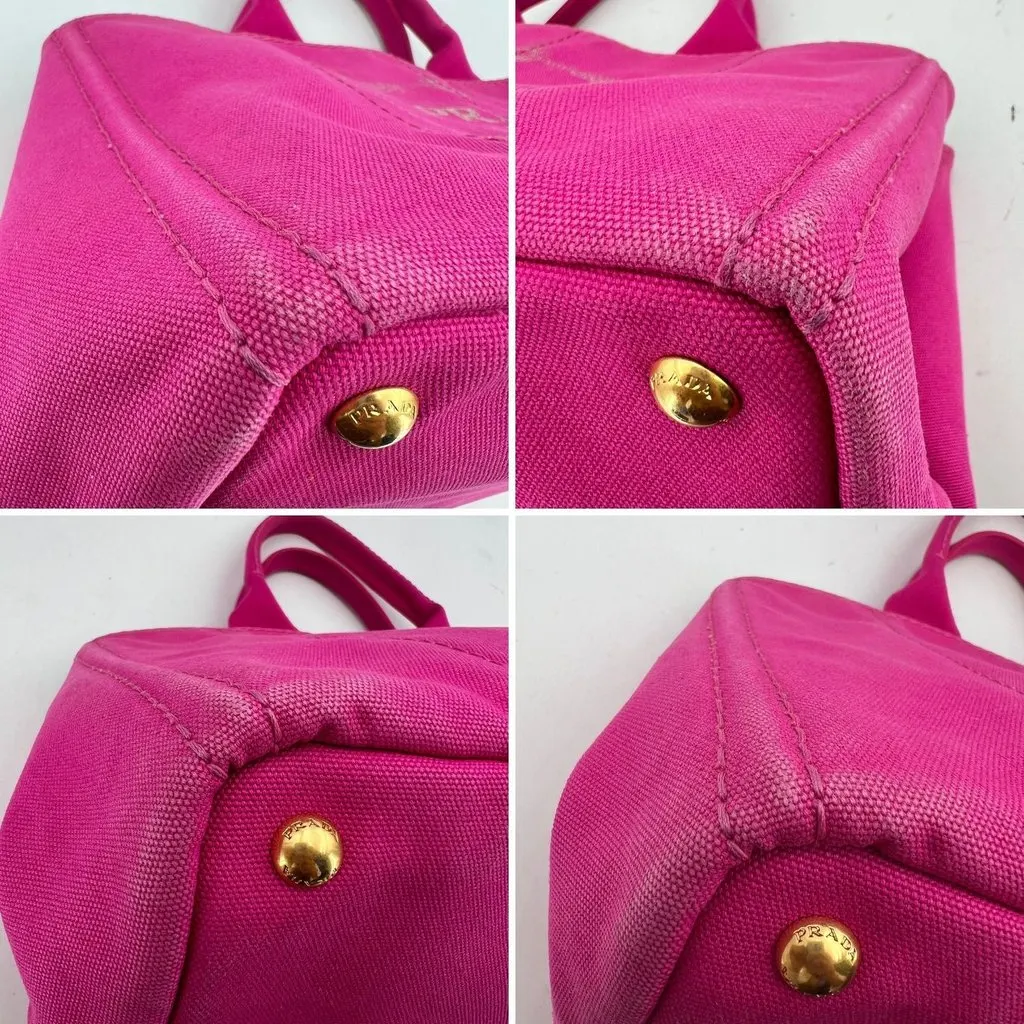 Prada Tote Bag Vintage Canapa Pink Canvas Good - Model View
