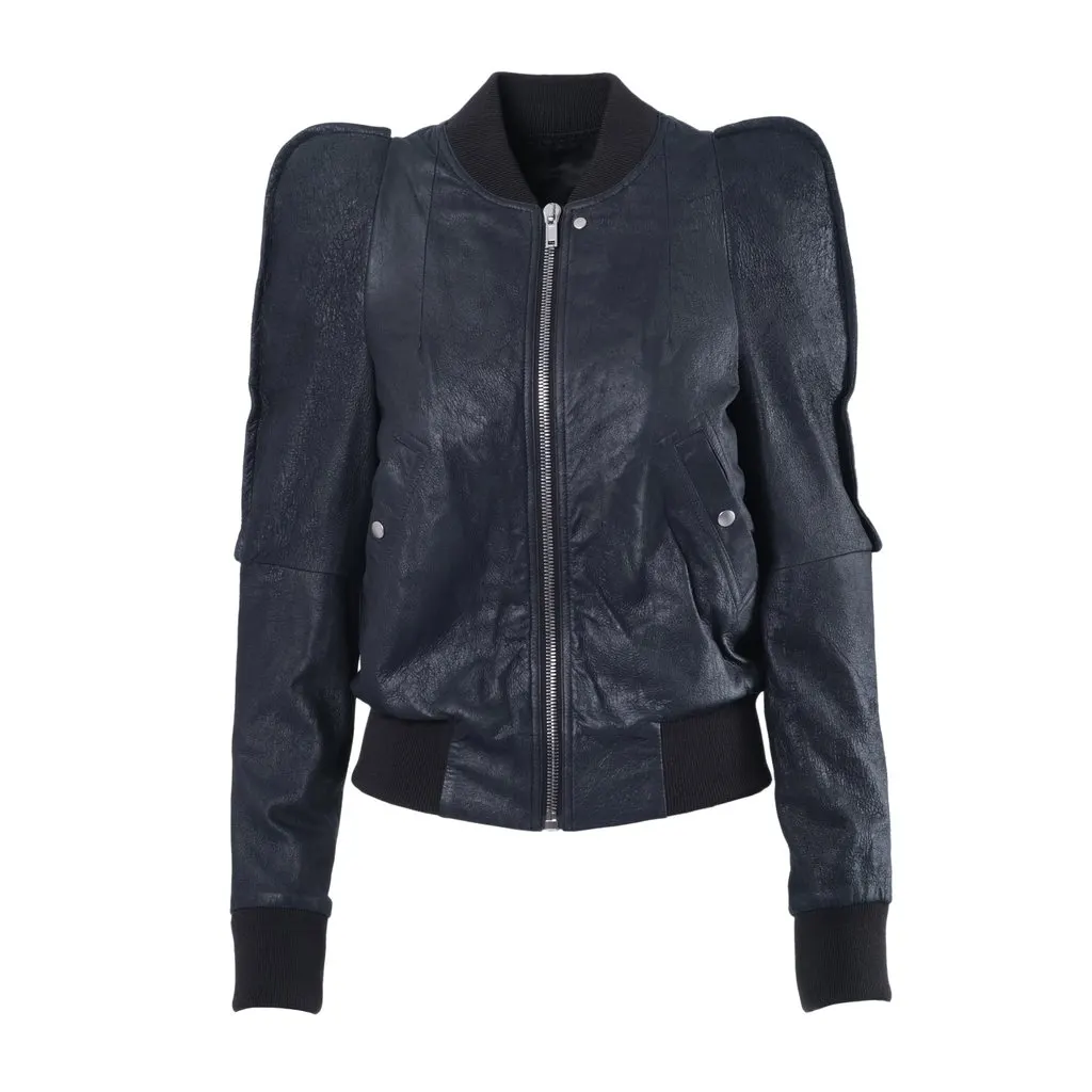 Rick Owens Porterville Metro Flight Jacket - '20s Black Leather Good - Front View