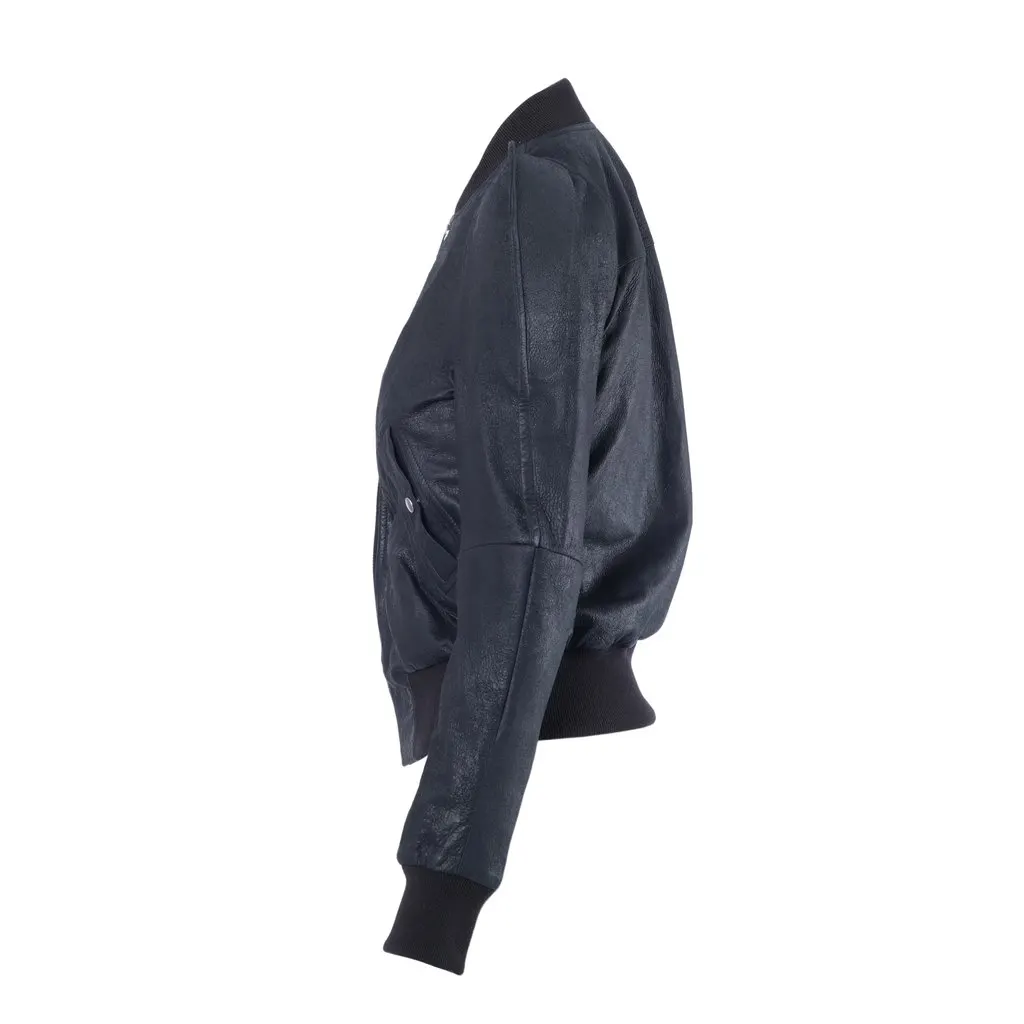 Rick Owens Porterville Metro Flight Jacket - '20s Black Leather Good - Back View