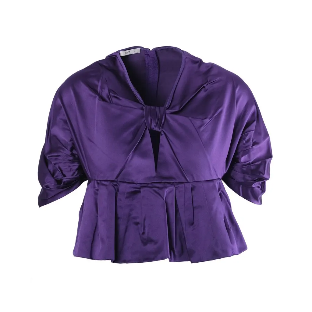 Prada Spring 2007 Runway Purple Silk Bow Peplum Top - '00s Purple Silk Good - Front View