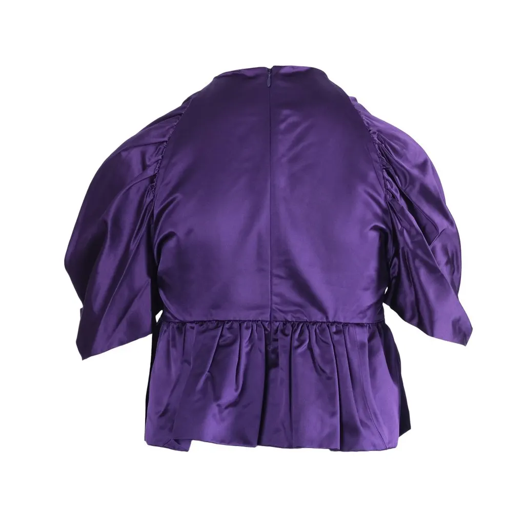 Prada Spring 2007 Runway Purple Silk Bow Peplum Top - '00s Purple Silk Good - Model View