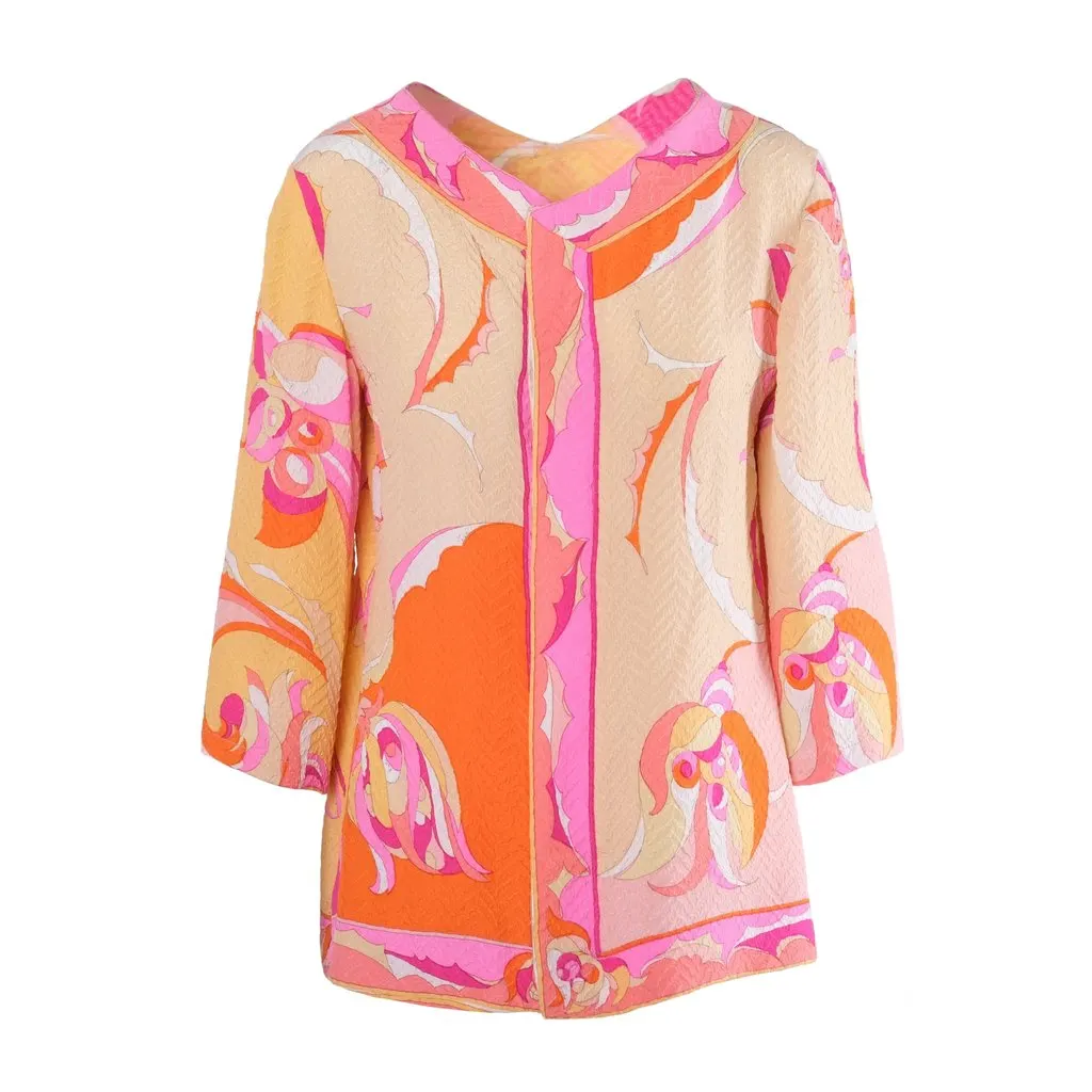 Emilio Pucci Printed Silk Tunic - '60s Beige Silk Good - Front View