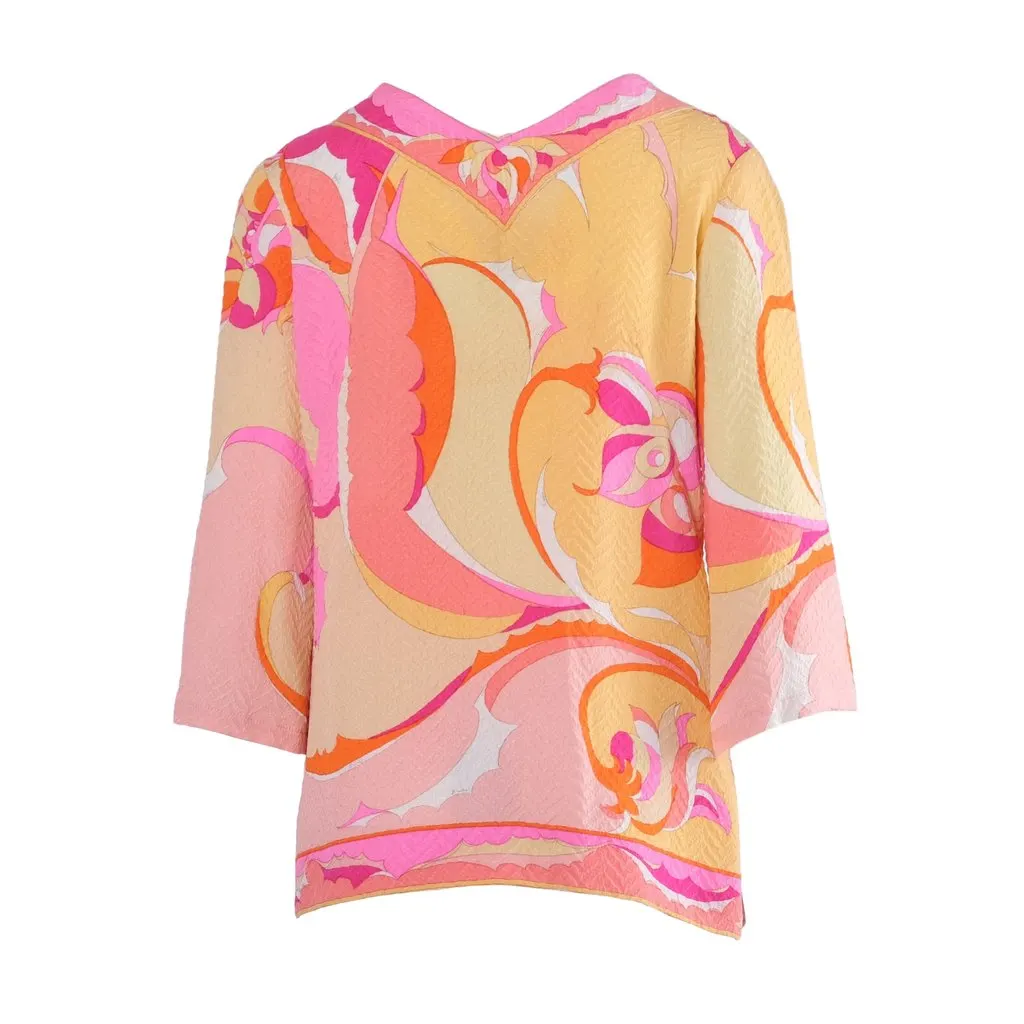 Emilio Pucci Printed Silk Tunic - '60s Beige Silk Good - Inside View