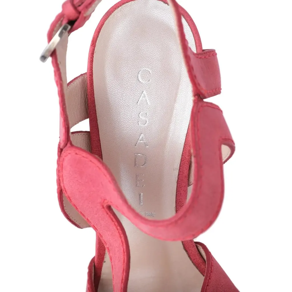 Unsigned Casadei Pink Nubuck Leather Ankle Strap Espadrille Sandals- '10s Pink Leather Good - Model View