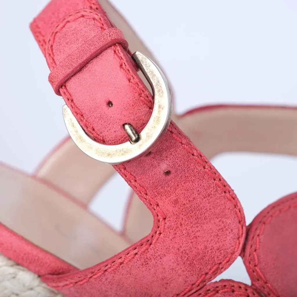 Unsigned Casadei Pink Nubuck Leather Ankle Strap Espadrille Sandals- '10s Pink Leather Good - Box View