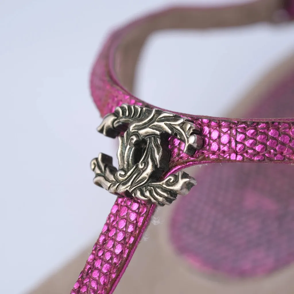 Chanel Metallic Fuchsia Leather CC Thong Sandals - '10s Red Leather Good - Box View