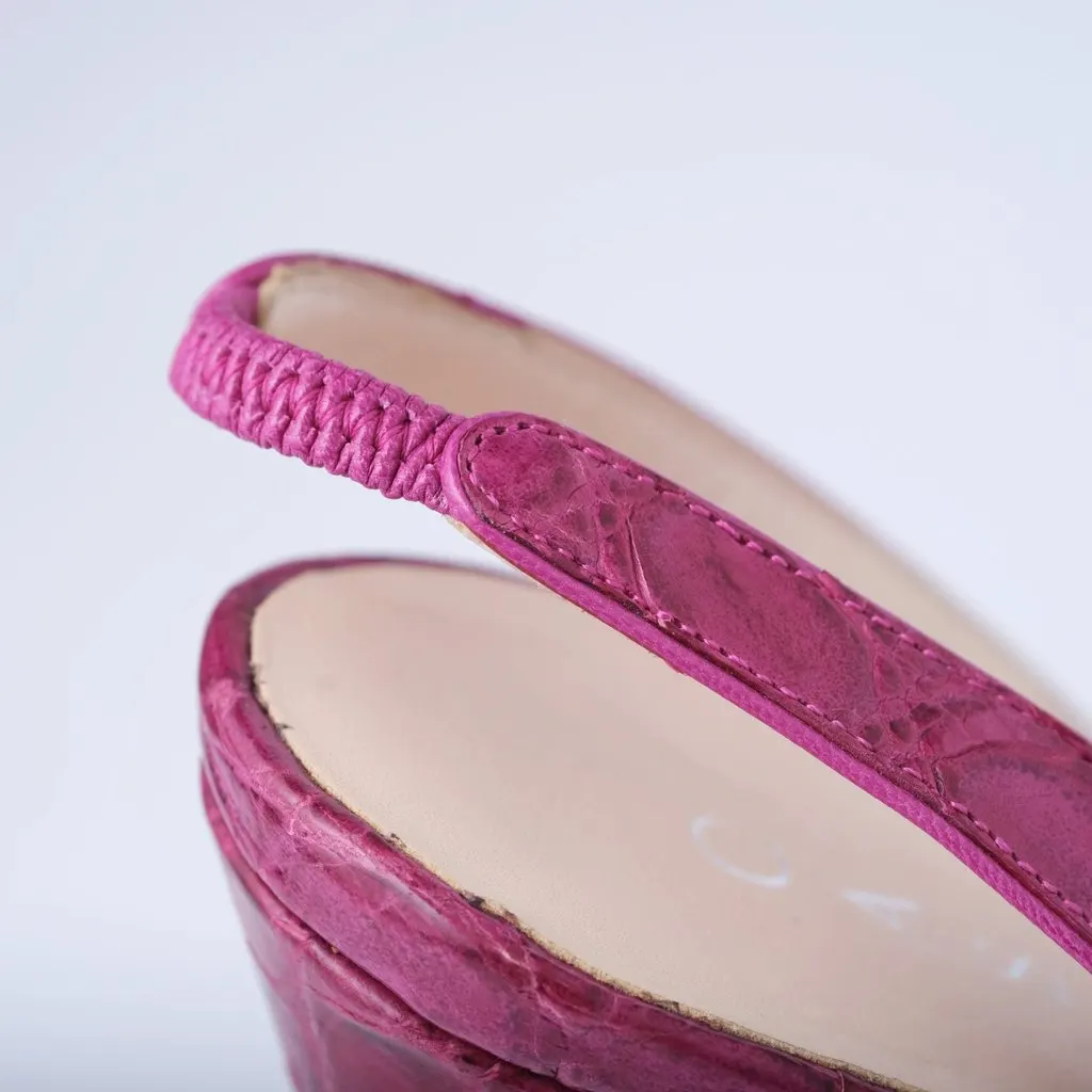 Unsigned Casadei Fuchsia Leather Platform Slingback Sandals - '10s MultiColor Leather Good - Model View