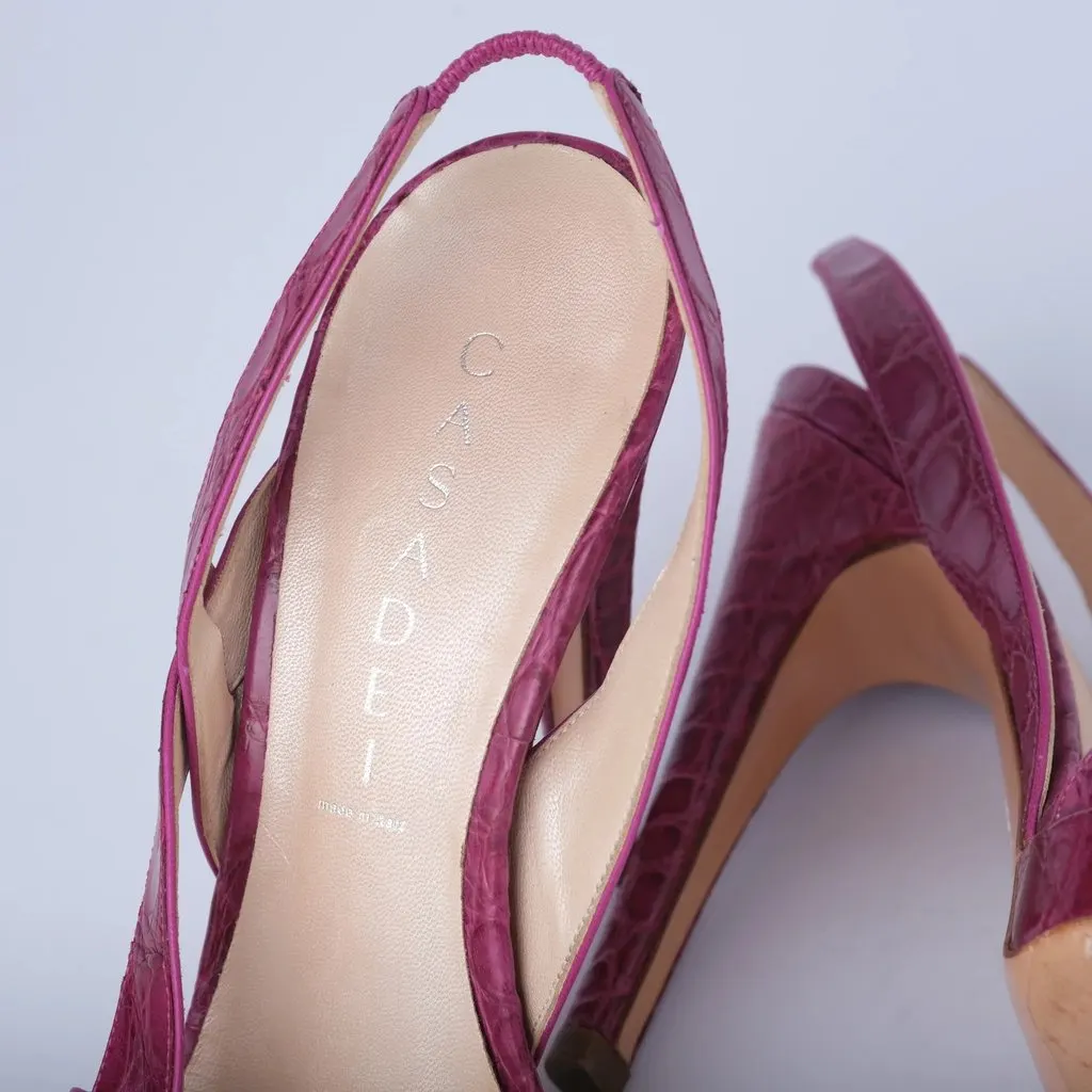 Unsigned Casadei Fuchsia Leather Platform Slingback Sandals - '10s MultiColor Leather Good - Box View