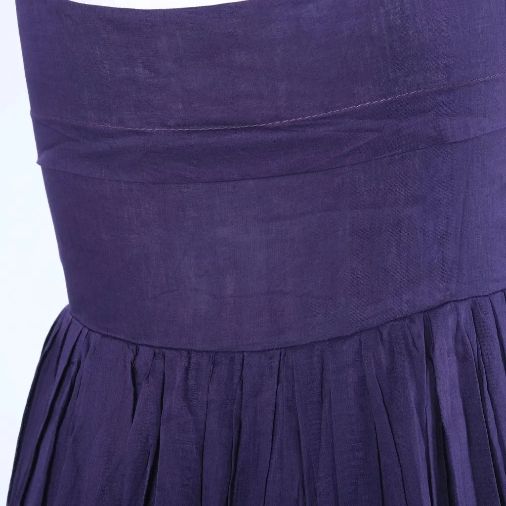 Miu Miu Long Purple Sleeveless Dress with Ruffle Straps and Tiered Pleated Skirt - '10s Red Silk Good - Model View