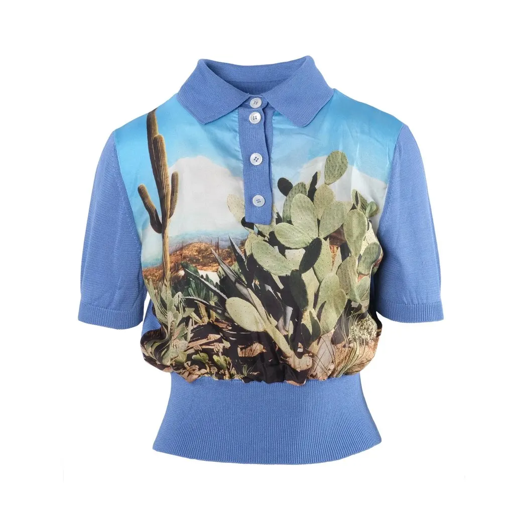 Paul Smith Desert Landscape Silk Blend Knit Polo - '10s Blue Silk Good - Front View