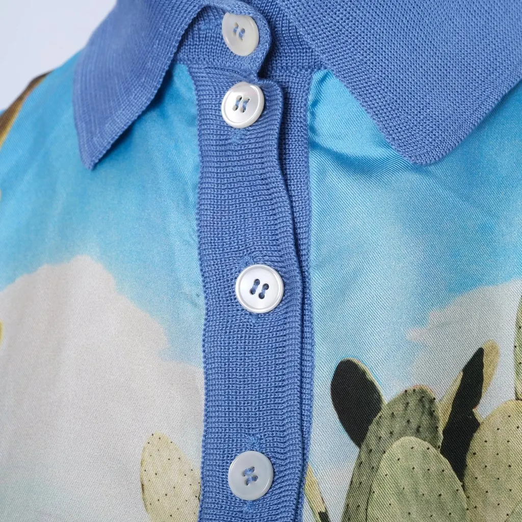 Paul Smith Desert Landscape Silk Blend Knit Polo - '10s Blue Silk Good - Model View