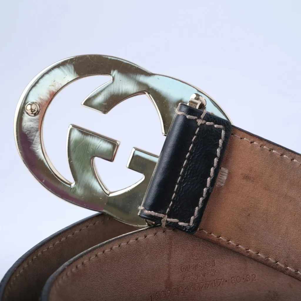 Gucci Black Leather Interlocking G Buckle Belt - '00s Black Leather Good - Back View