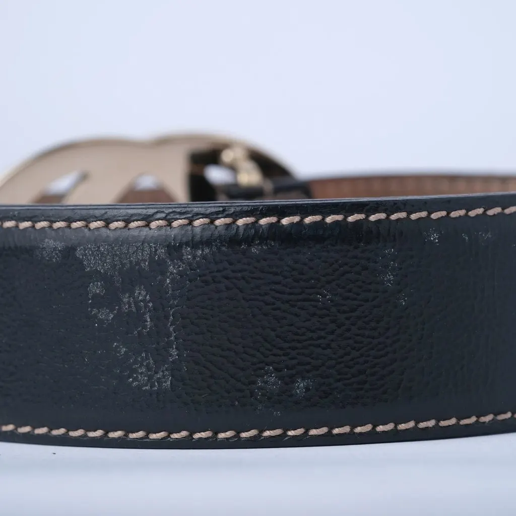 Gucci Black Leather Interlocking G Buckle Belt - '00s Black Leather Good - Inside View