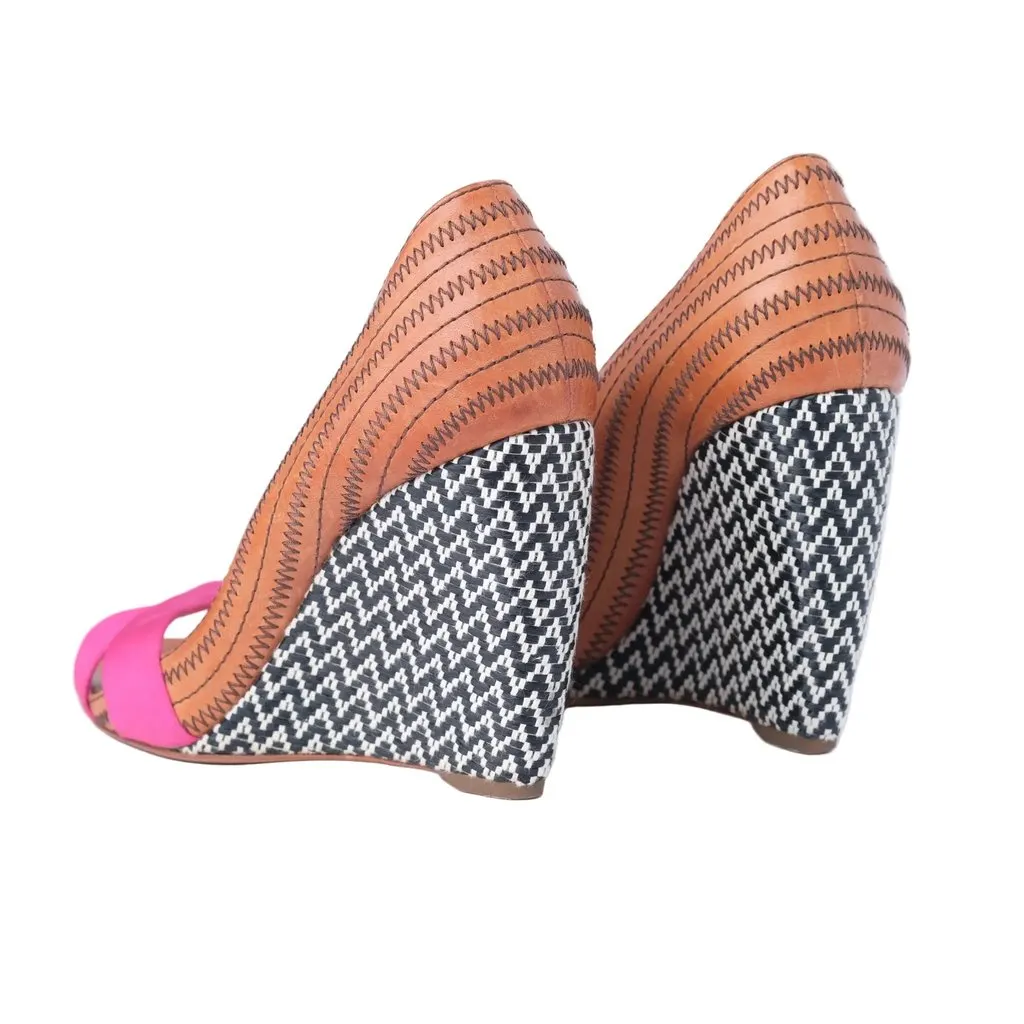 Unsigned Rupert Sanderson Wedge Sandals - '10s Camel Satin Good - Inside View