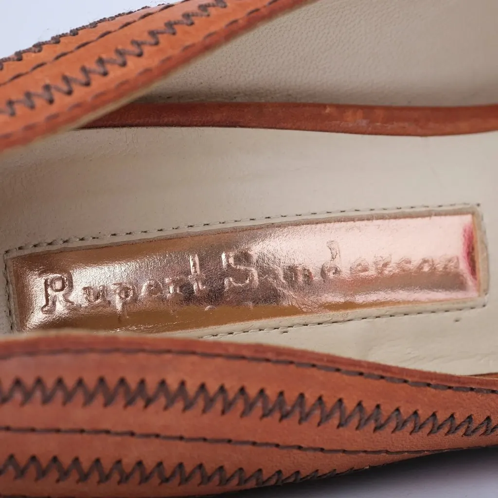 Unsigned Rupert Sanderson Wedge Sandals - '10s Camel Satin Good - Model View