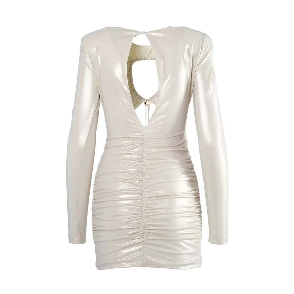 Unsigned Danamé Metallic Ruched Cut-Out Mini Dress - '20s White Good - Inside View