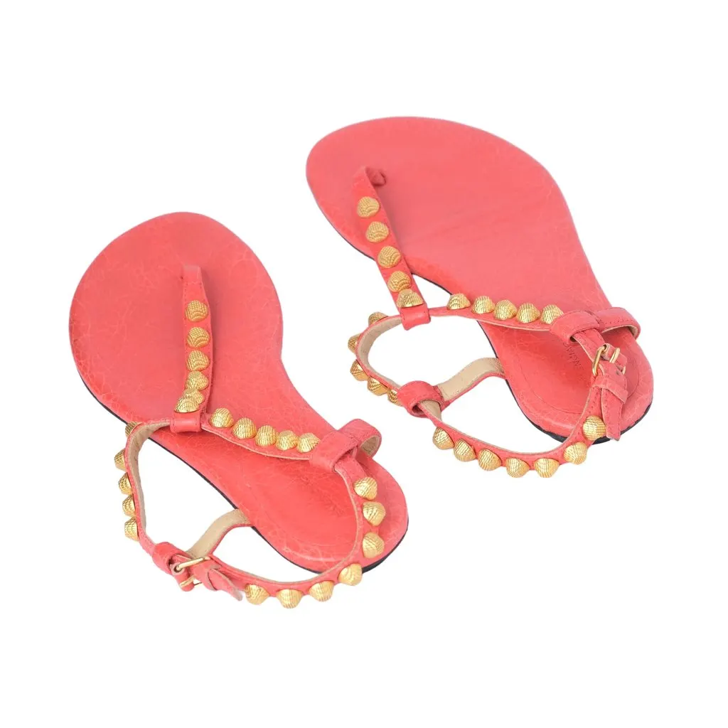 Balenciaga Leather Studded Accents T-Strap Sandals - '10s Red Leather Good - Inside View