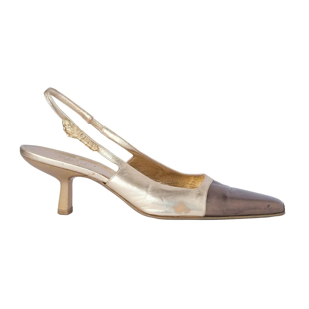 Gucci by Tom Ford Gold Leather Tiger Head Sandals - '00s Gold Leather Good - Front View
