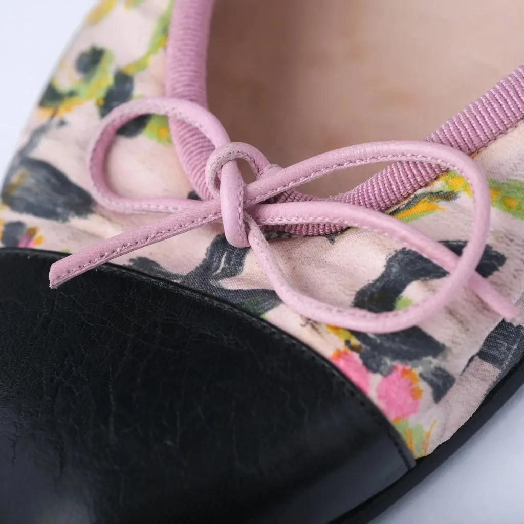 Chanel Multicolor Canvas and Patent Leather Cap-Toe Ballet Flats - '00s Black Canvas Good - Model View