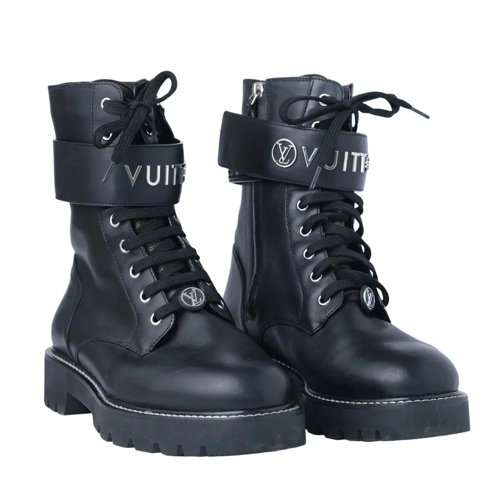 Louis Vuitton Calfskin Territory Flat Ranger Boots -'10s Black Leather Good - Back View