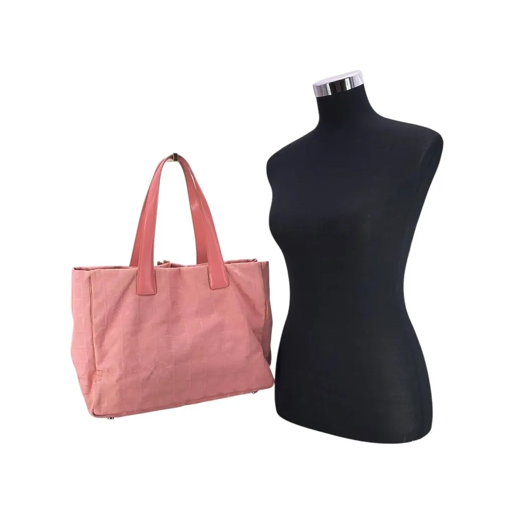Chanel Tote Bag Vintage Classic CC Shopping Pink Good - Back View