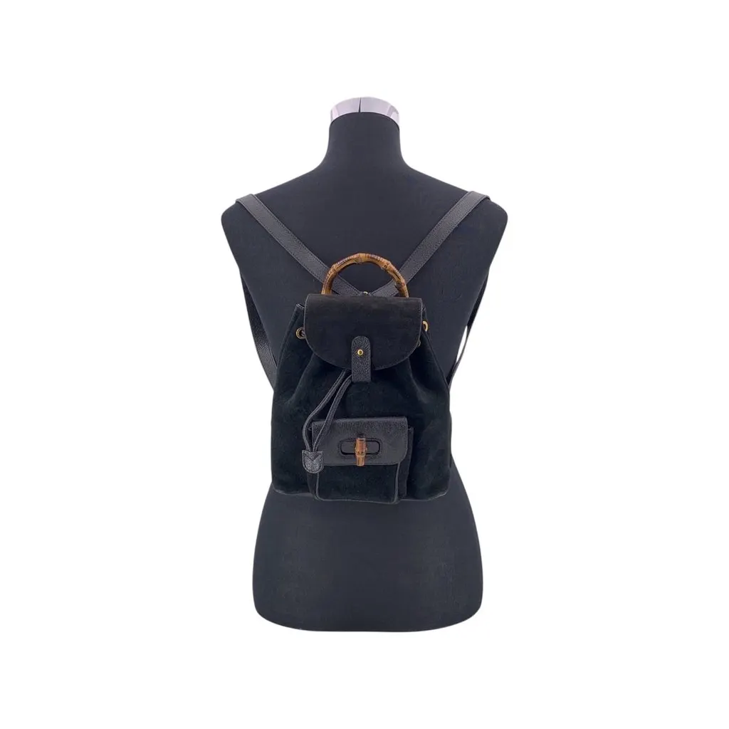 Gucci Backpack Vintage Bamboo Black Suede Good - Back View
