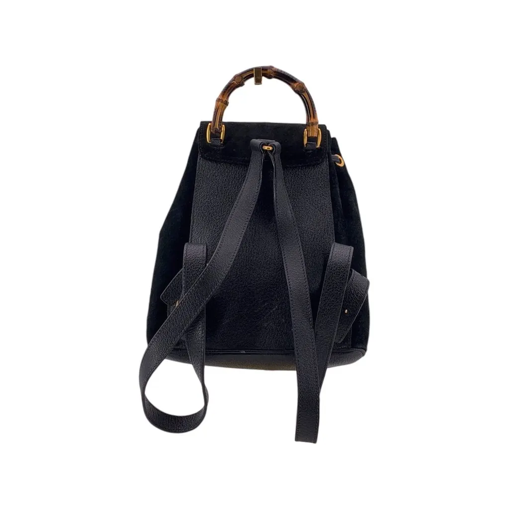 Gucci Backpack Vintage Bamboo Black Suede Good - Inside View