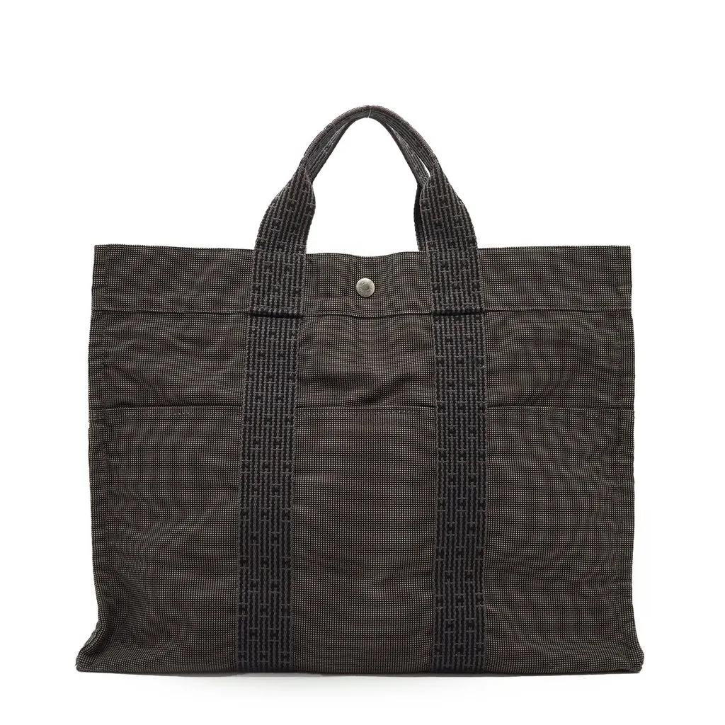 Hermes Tote Bag Herline Grey Canvas Good - Back View
