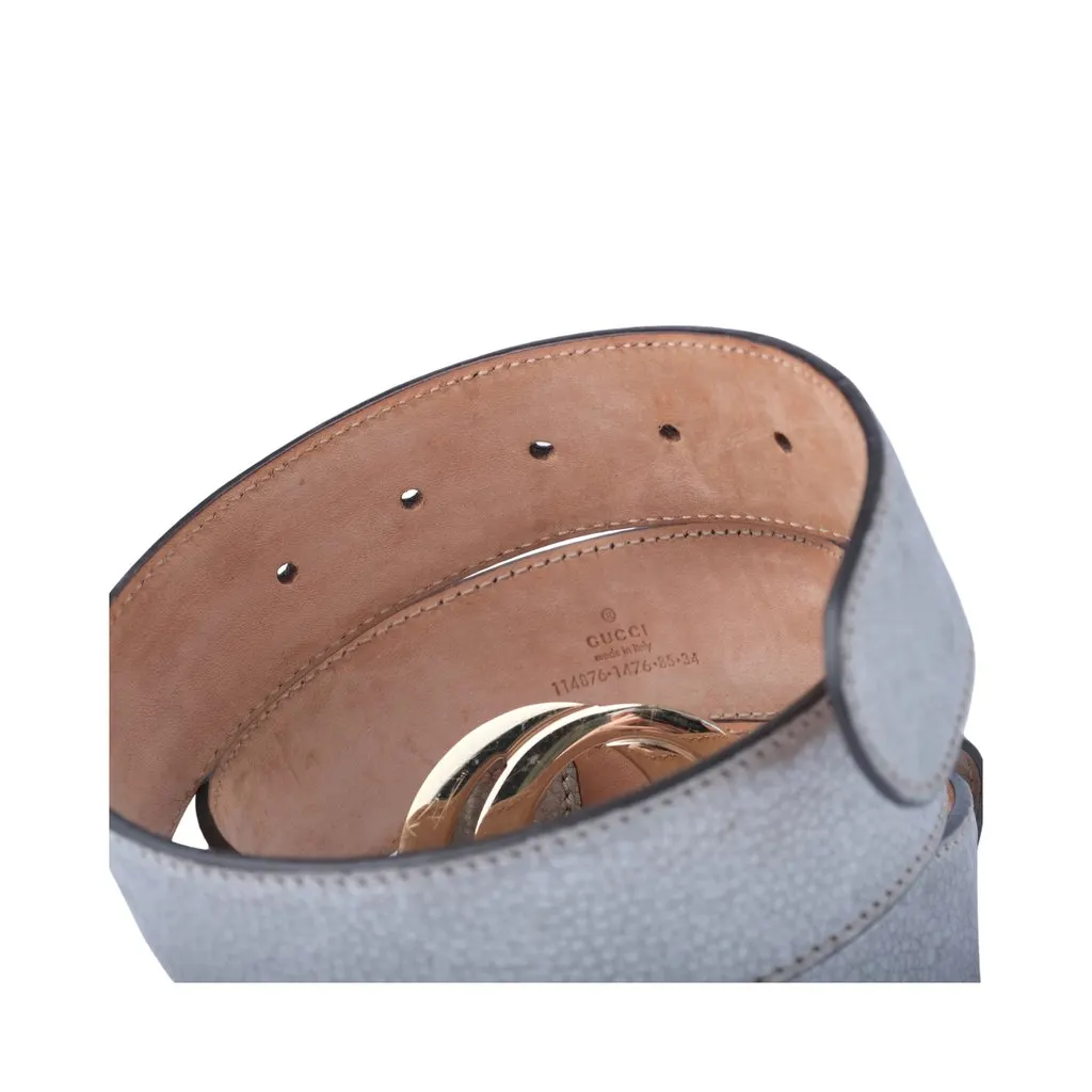 Gucci Metallic Silver Leather Interlocking G Buckle Belt - '00s Silver Leather Good - Inside View