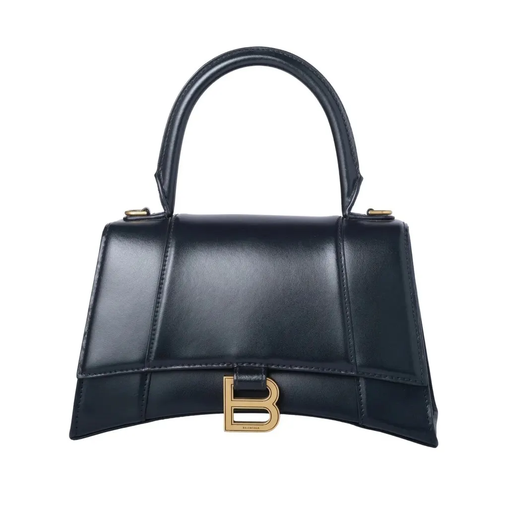 Balenciaga Small Hourglass Leather Bag - '20s Black Leather Good - Front View