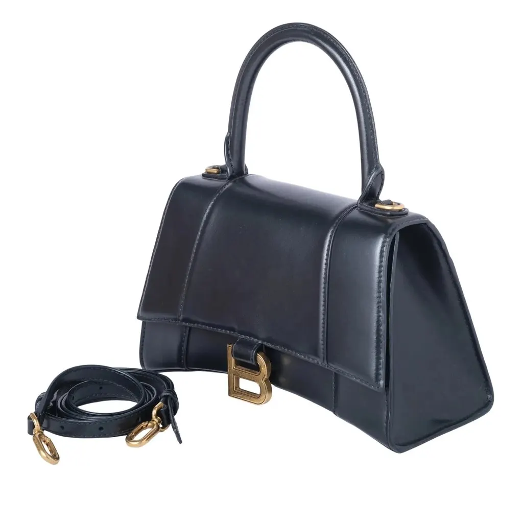 Balenciaga Small Hourglass Leather Bag - '20s Black Leather Good - Model View