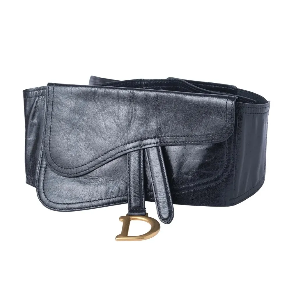 Dior Saddle Corset Belt Pouch Black - '10s Black Leather Good - Front View