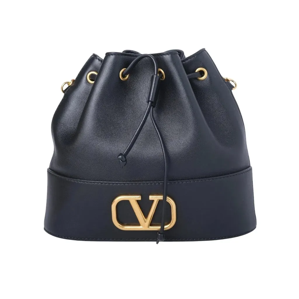 Valentino Garavani VLogo Mini Bucket Bag - '20s Black Leather Good - Front View