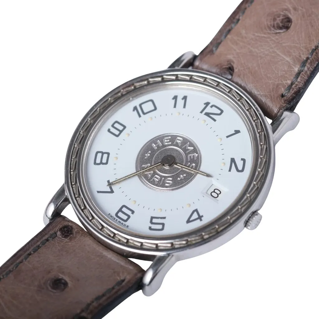 Hermès Sellier 33mm Quartz Watch Full Set - '90s White Leather Good - Front View