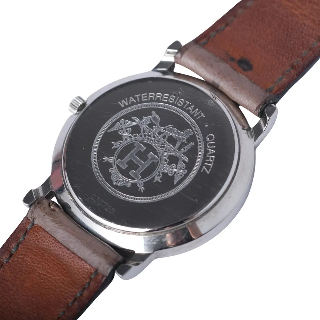 Hermès Sellier 33mm Quartz Watch Full Set - '90s White Leather Good - Back View