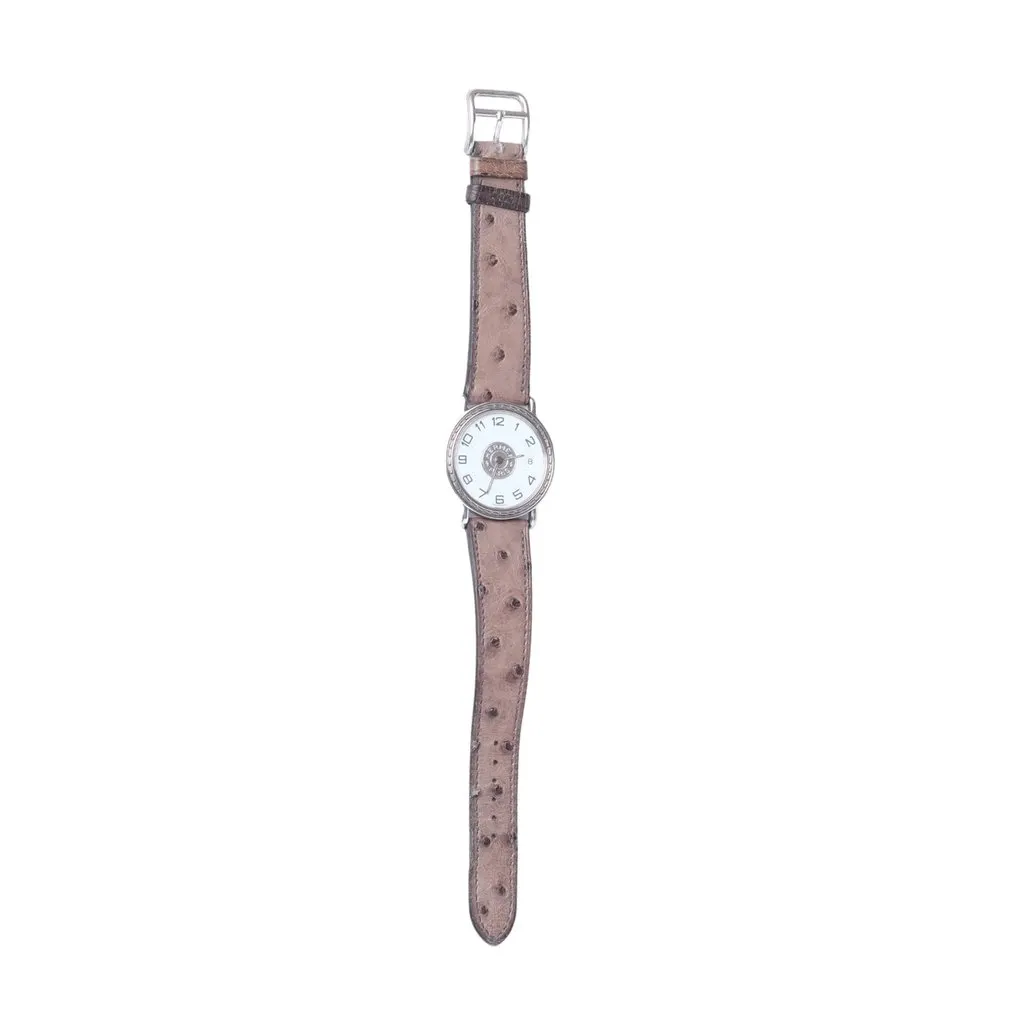 Hermès Sellier 33mm Quartz Watch Full Set - '90s White Leather Good - Inside View