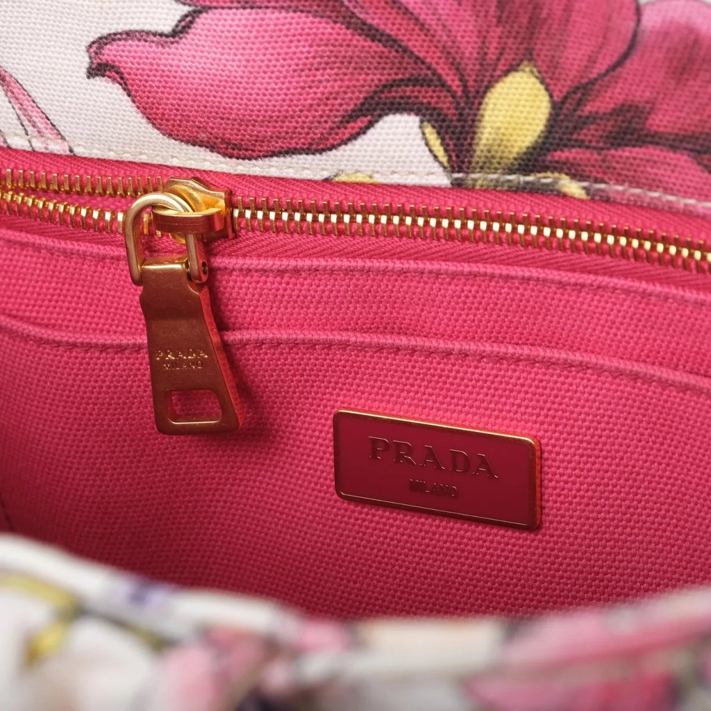 Prada Floral Print Small Canapa Tote Bag - '10s MultiColor M
