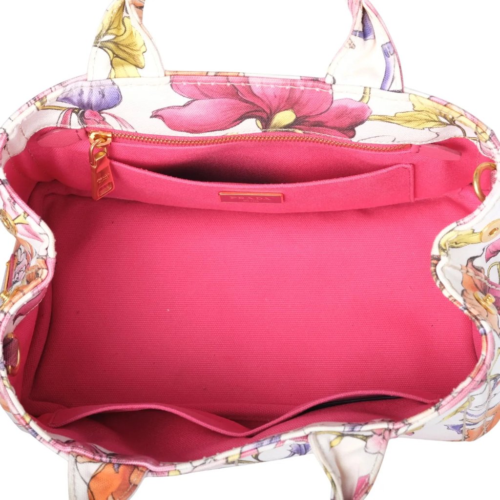 Prada Floral Print Small Canapa Tote Bag - '10s MultiColor M