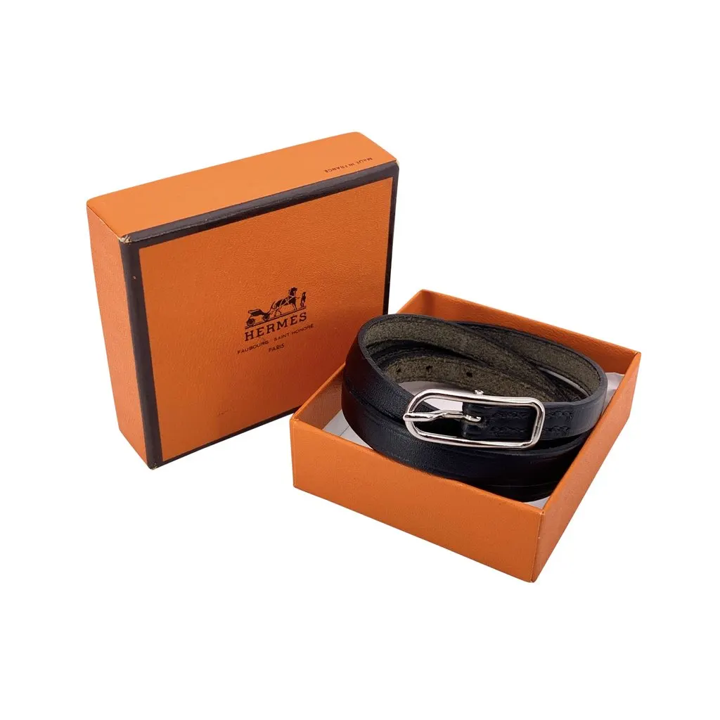 Hermes Bracelet Black Leather Good - Back View
