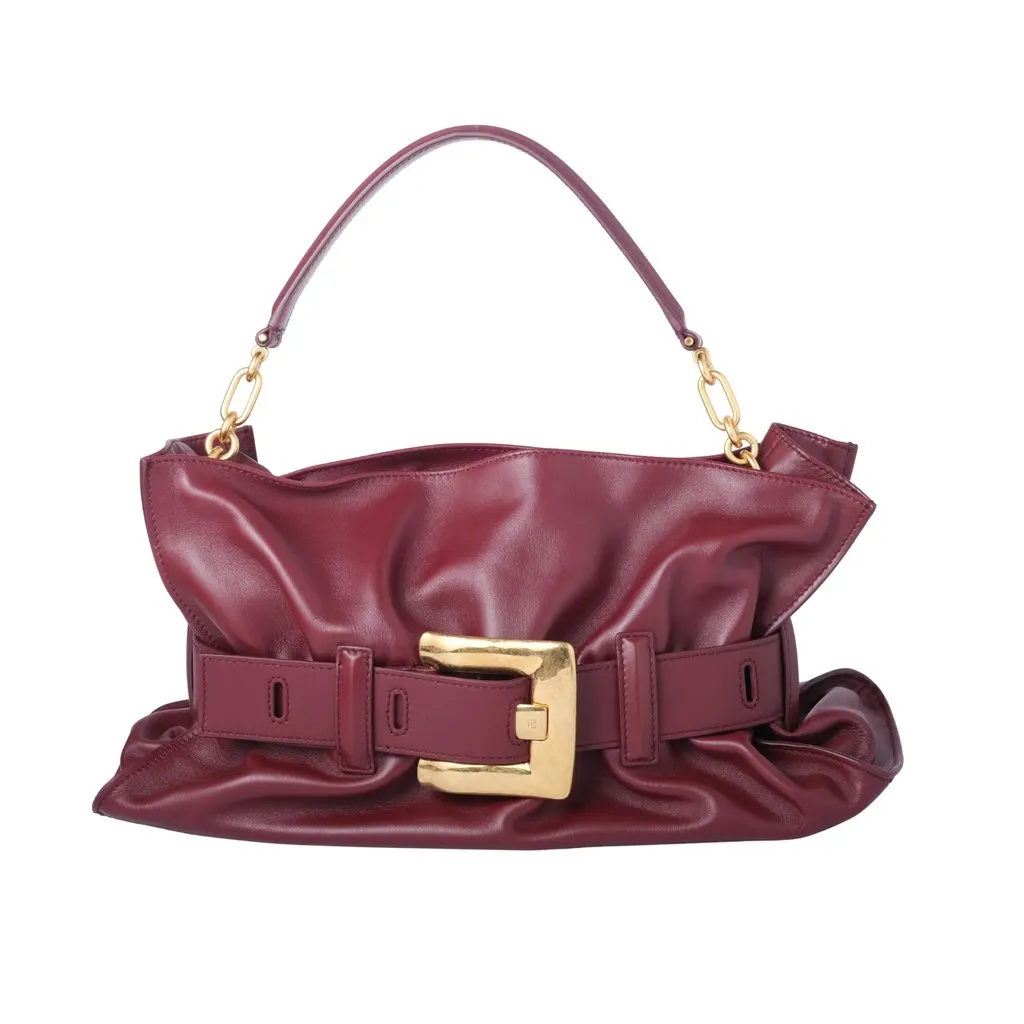 Balmain Medium Anthem Leather Shoulder Bag Burgundy - '20s Burgundy Leather Good - Front View