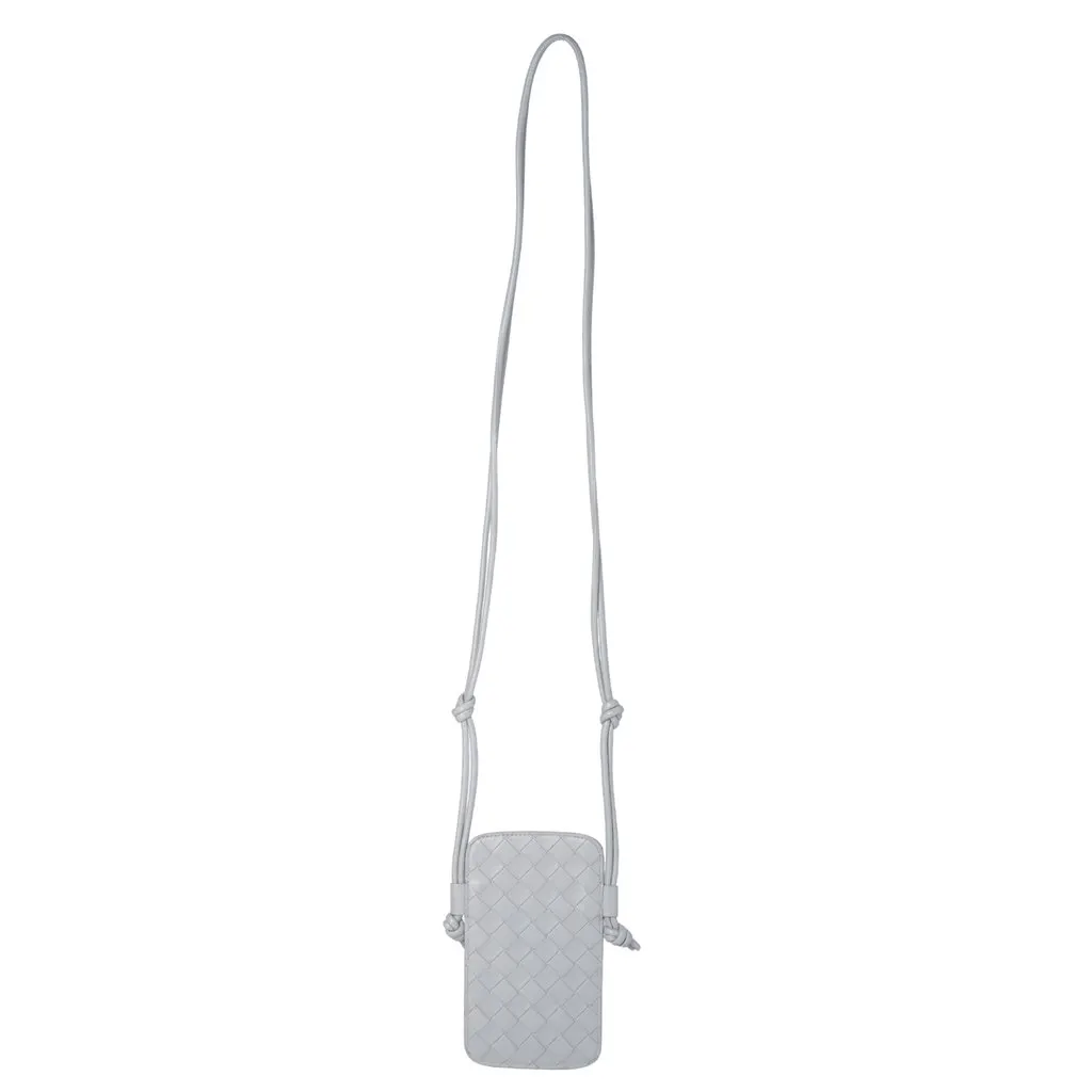 Bottega Veneta Intrecciato Grey Leather Phone Pouch with Adjustable Strap - '20s Grey Leather Good - Front View