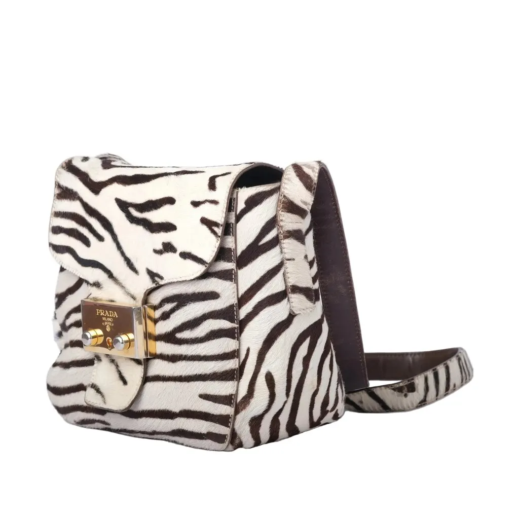 Prada Zebra Print Shoulder Bag - '00s White Leather Good - Back View