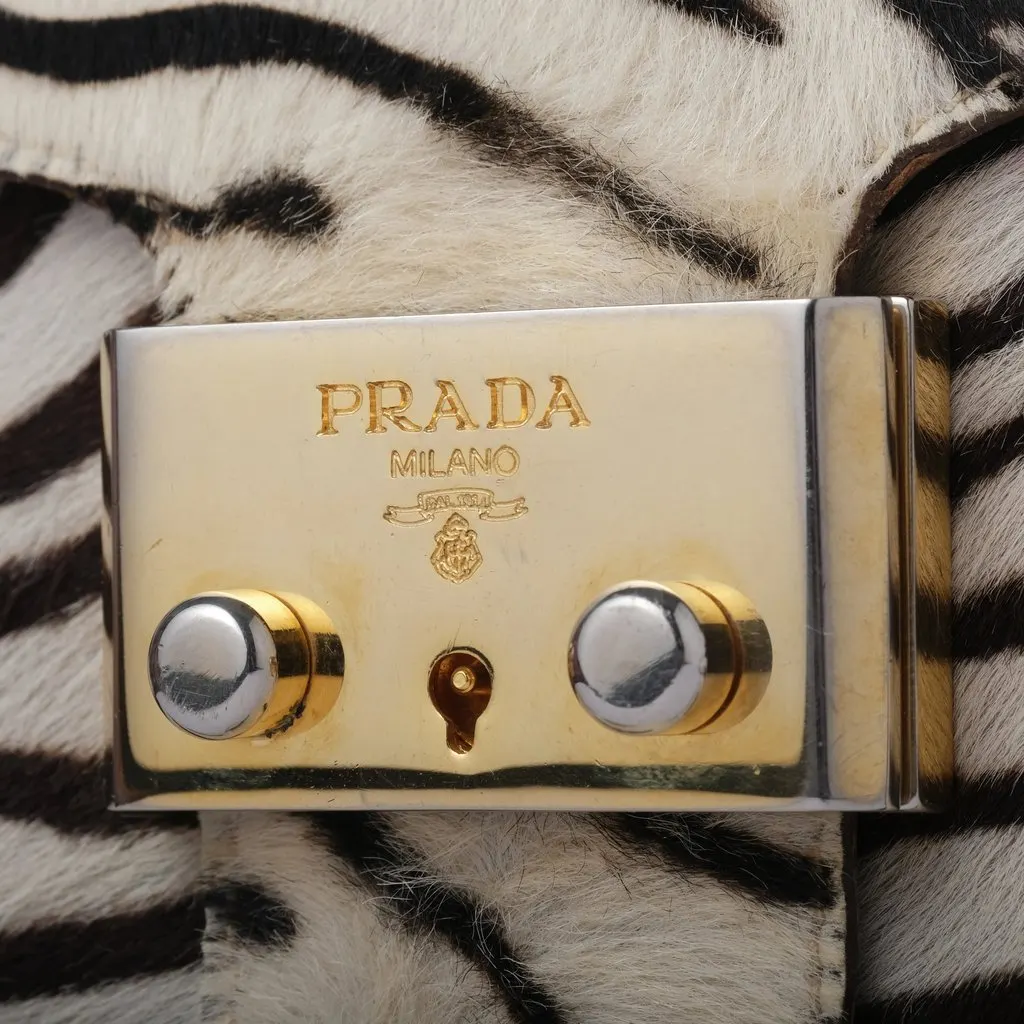 Prada Zebra Print Shoulder Bag - '00s White Leather Good - Box View
